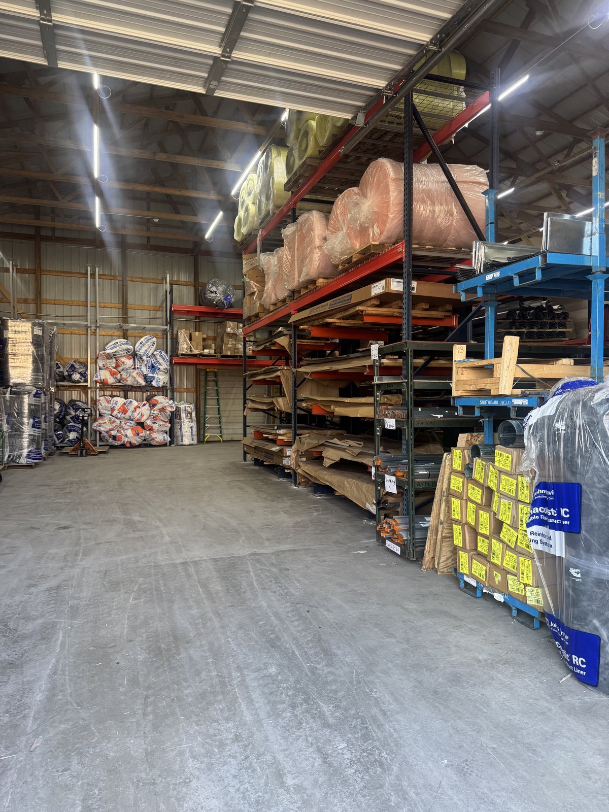 Insulation and HVAC supplies in warehouse